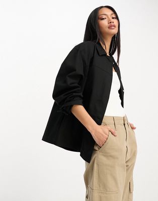 ASOS DESIGN lightweight cotton pocket shacket in black