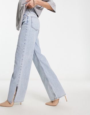 ASOS DESIGN lightweight dad jeans with split in blue