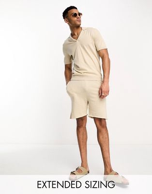 ASOS DESIGN lightweight knit cotton shorts in stone - part of a set-Neutral