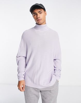 ASOS DESIGN lightweight oversized rib roll neck sweater in lavender-Purple