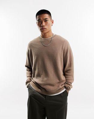 ASOS DESIGN lightweight oversized rib sweater in taupe-Gray
