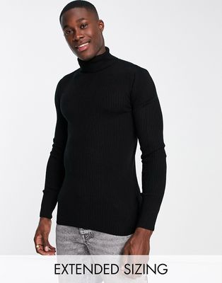 ASOS DESIGN lightweight rib sweater with roll neck in black