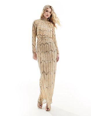 ASOS DESIGN linear embellished maxi dress with gem detail in gold