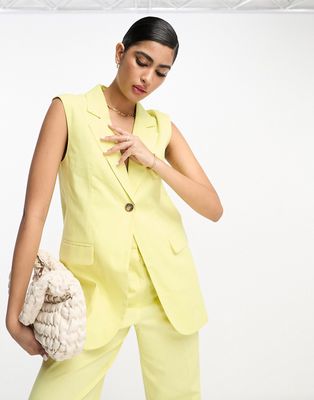 ASOS DESIGN linen sleeveless blazer in lemon-Yellow