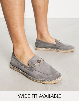 ASOS DESIGN loafer espadrilles in gray faux suede with snaffle detail