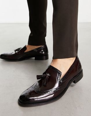 ASOS DESIGN loafers with brogue detail in polished brown leather