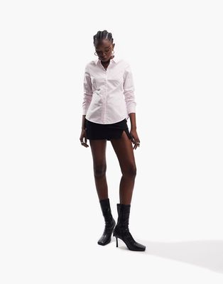 ASOS DESIGN long sleeve fitted stretch cotton shirt in pink & white stripe-Multi