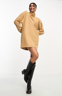 ASOS DESIGN Long Sleeve Fleece Turtleneck Sweater Dress in Brown