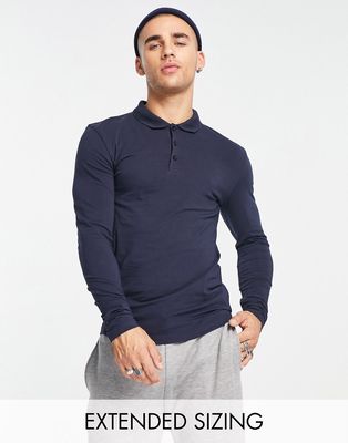 ASOS DESIGN long sleeve muscle fit jersey polo in navy
