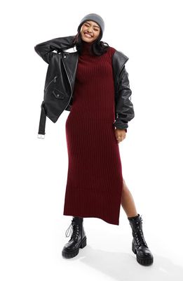 ASOS DESIGN Long Sleeve Ribbed Sweater Dress in Burgundy