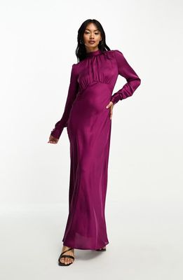 ASOS DESIGN Long Sleeve Satin Maxi Dress in Purple