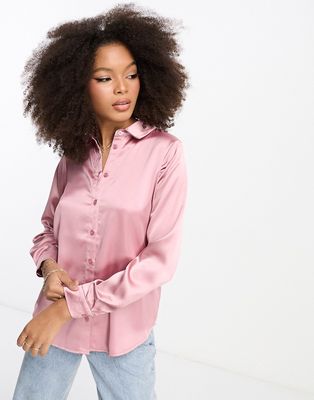 ASOS DESIGN long sleeve satin shirt in pink