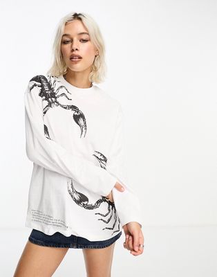 ASOS DESIGN long sleeve skater top with scorpion graphic in white