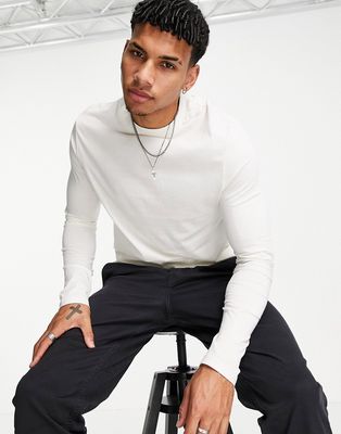 ASOS DESIGN long sleeve T-shirt with crew neck in cream-White