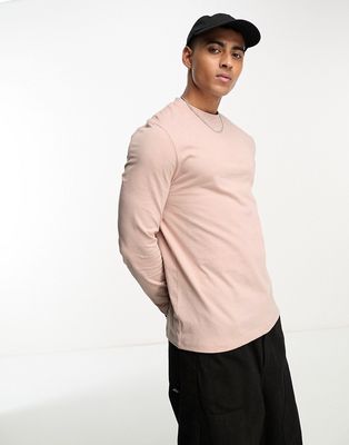 ASOS DESIGN long sleeve T-shirt with crew neck in washed pink-Gray