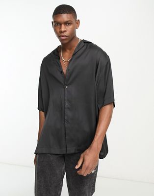 ASOS DESIGN longline oversized satin shirt black