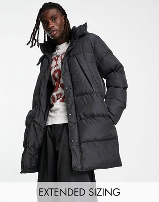 ASOS DESIGN longline puffer coat with detachable hood in black
