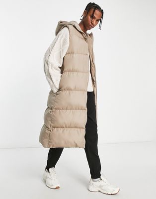 ASOS DESIGN longline puffer vest in stone-Neutral