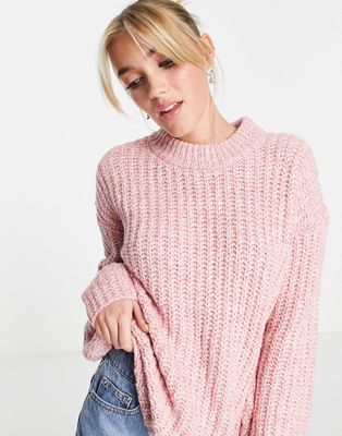 ASOS DESIGN longline sweater in chunky rib in pink