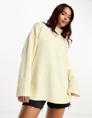 ASOS DESIGN longline sweater with high neck in butter yellow