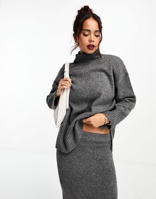 ASOS DESIGN longline sweater with high neck in charcoal-Gray