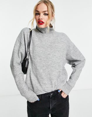 ASOS DESIGN longline sweater with high neck in silver gray