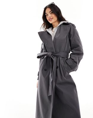 ASOS DESIGN longline trench coat in charcoal-Gray