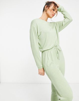 ASOS DESIGN lounge super soft jumpsuit in sage-Neutral