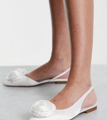 ASOS DESIGN Lovable 3D Rose slingback ballet flats in ivory-White