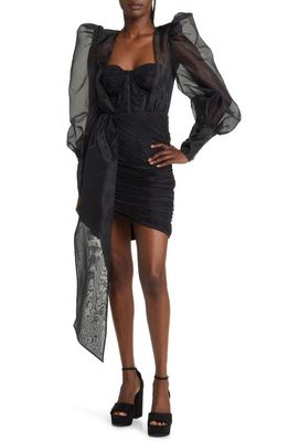ASOS DESIGN Luxe Sash Long Sleeve Cocktail Dress in Black