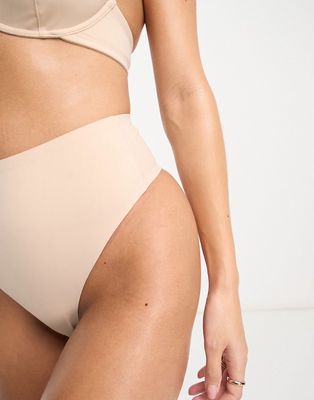 ASOS DESIGN Marina smoothing high-waist thong in beige-Neutral