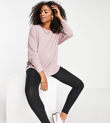 ASOS DESIGN Maternity batwing ribbed super soft cozy top in mink-Pink
