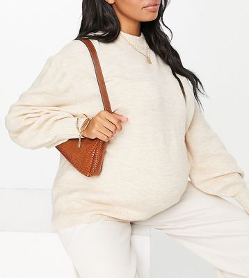 ASOS DESIGN Maternity boxy sweater with crew neck in oatmeal-Neutral
