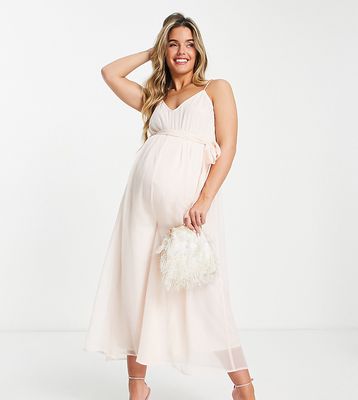 ASOS DESIGN Maternity cami jumpsuit with waist belt in pastel pink