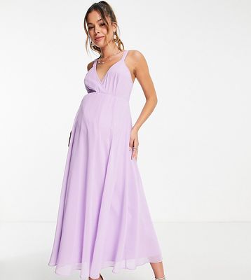 ASOS DESIGN Maternity cami wrap midi dress with lace up back-Purple