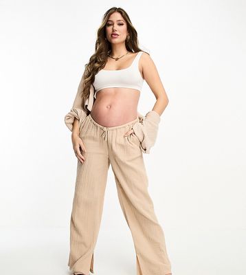 ASOS DESIGN Maternity cheesecloth pull on pants in stone-Neutral