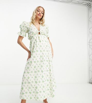 ASOS DESIGN Maternity cotton midi smock dress in cream based green floral print-Multi