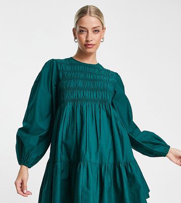 ASOS DESIGN Maternity cotton shirred mini smock dress in green
