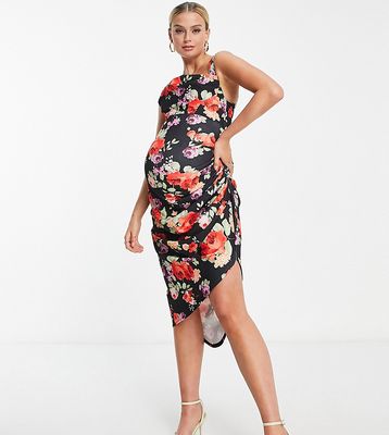 ASOS DESIGN Maternity cowl neck midi pencil dress in floral-Multi