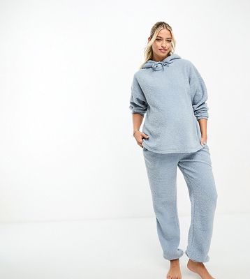 ASOS DESIGN Maternity cozy lounge borg hoodie & sweatpants set in blue