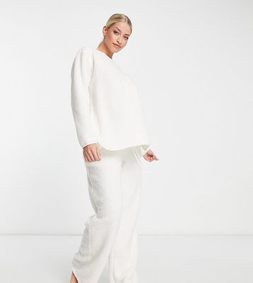 ASOS DESIGN Maternity cozy lounge borg sweat & pants set in cream-White