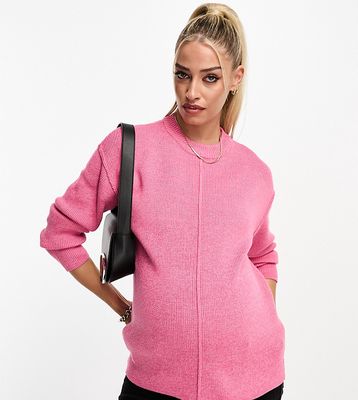 ASOS DESIGN Maternity crew neck boxy sweater with seam front in pink
