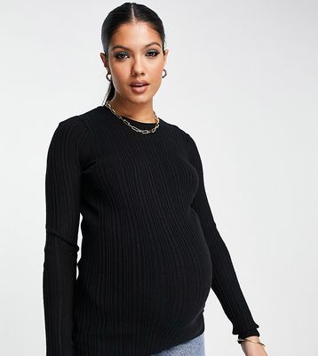 ASOS DESIGN Maternity crew neck rib knitted top in black