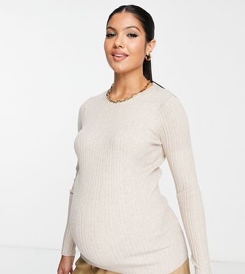 ASOS DESIGN Maternity crew neck ribbed sweater in oatmeal-Neutral