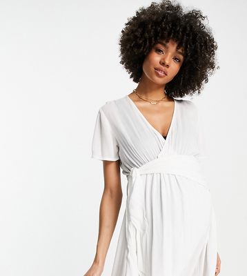 ASOS DESIGN Maternity crinkle tie front sheer beach cover up in white