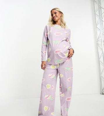 ASOS DESIGN Maternity daydream long sleeve top & pants pajama set in lilac-Purple