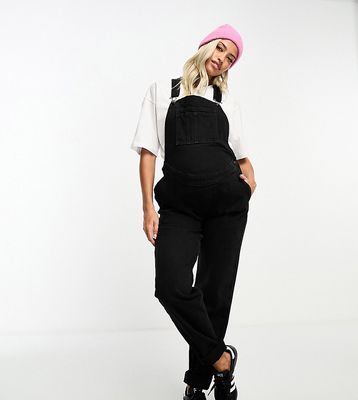 ASOS DESIGN Maternity denim overalls in washed black