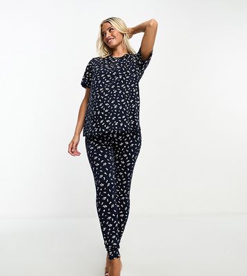 ASOS DESIGN Maternity exclusive ditsy print nursing tee & leggings pajama set in navy