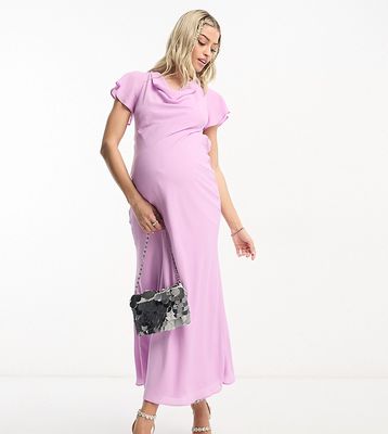 ASOS DESIGN Maternity flutter sleeve cowl neck midi dress in lilac-Orange