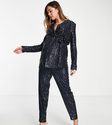 ASOS DESIGN Maternity jersey sequin suit wrap blazer in midnight navy